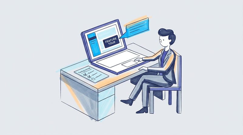 Product tour tooltip guiding a new user through a SaaS app screen