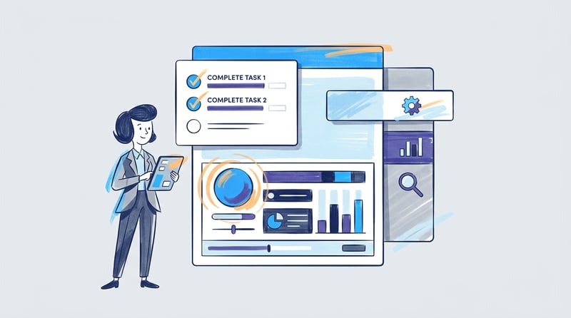 In-app onboarding checklist and a hotspot prompt guiding a new user toward their first win