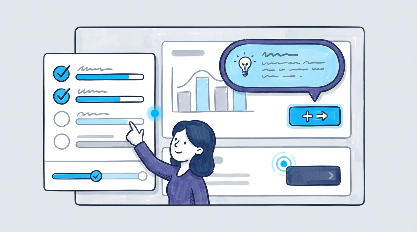 In-app checklist, product tour, and hotspot guiding a user to adopt a feature