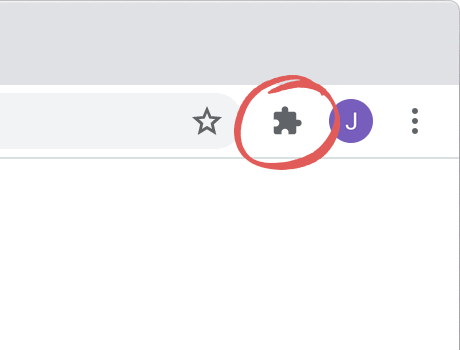 The Chrome toolbar with the puzzle-piece extensions icon circled